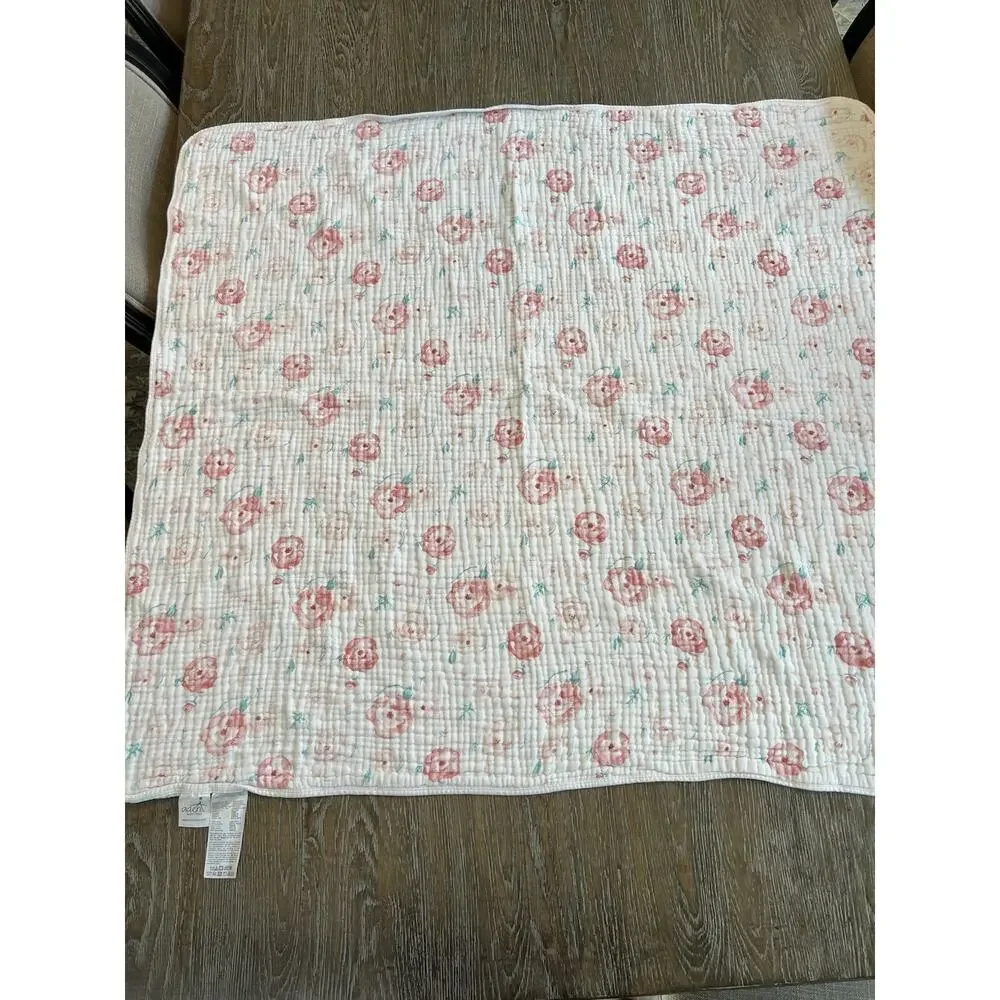Aden & Anais Pink White Teal Floral Reversible Muslin Cotton 4 Ply Dream Blanket